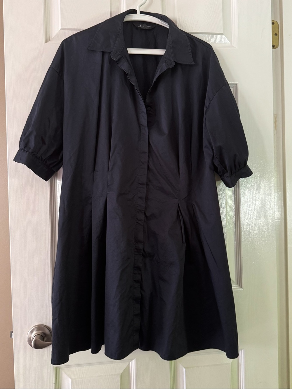 Club Monaco Women's Navy Poplin Button-Front Collared Cotton Shirt Dress Size12